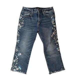 Driftwood Audrey Cropped Embroidered Jeans | W28 L29